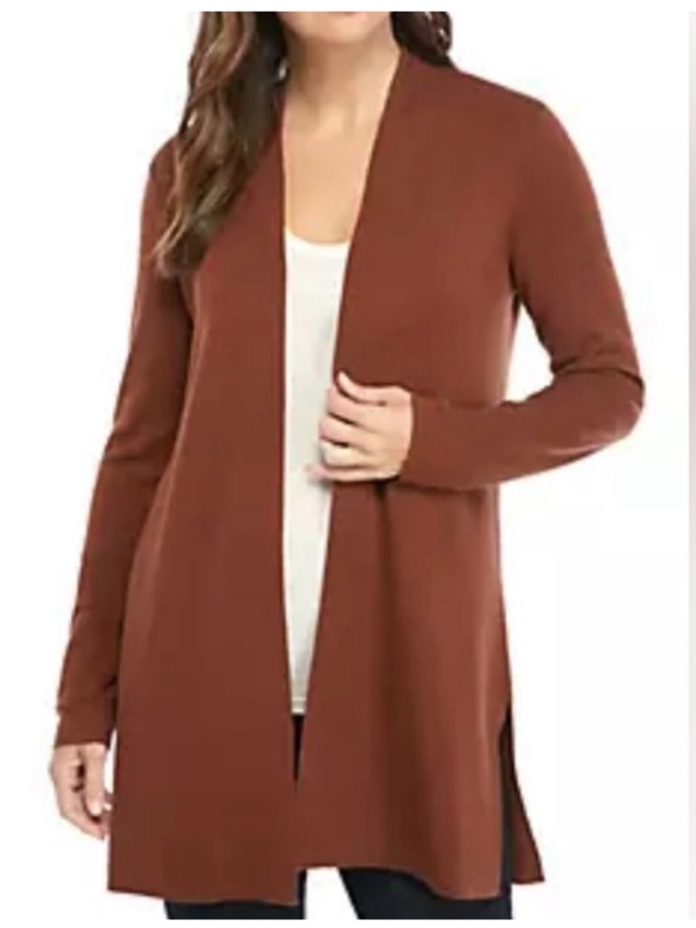 Eileen Fisher Superfine Merino Wool Open-Front Cardigan Brown Nutmeg Large